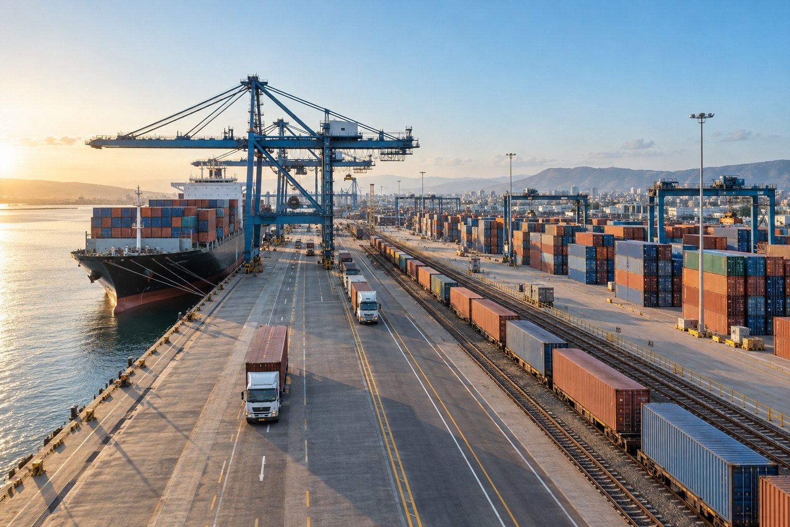 Port terminal connecting maritime, rail and road freight
