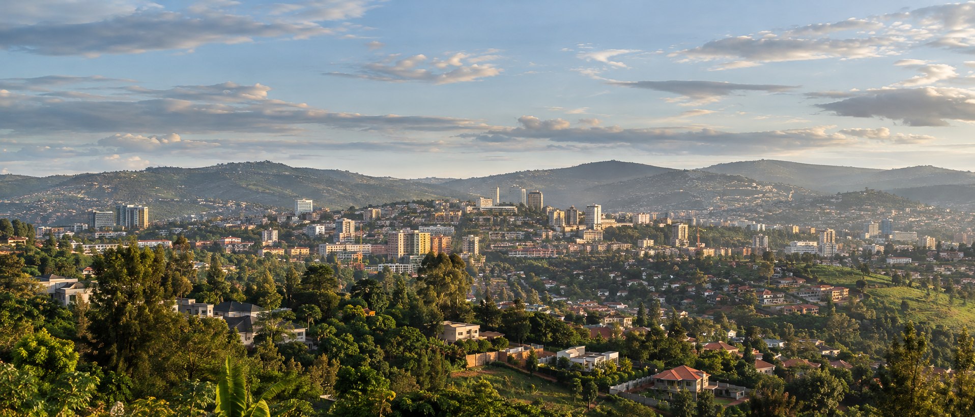 Kigali neighborhoods spread across Rwanda’s green hills